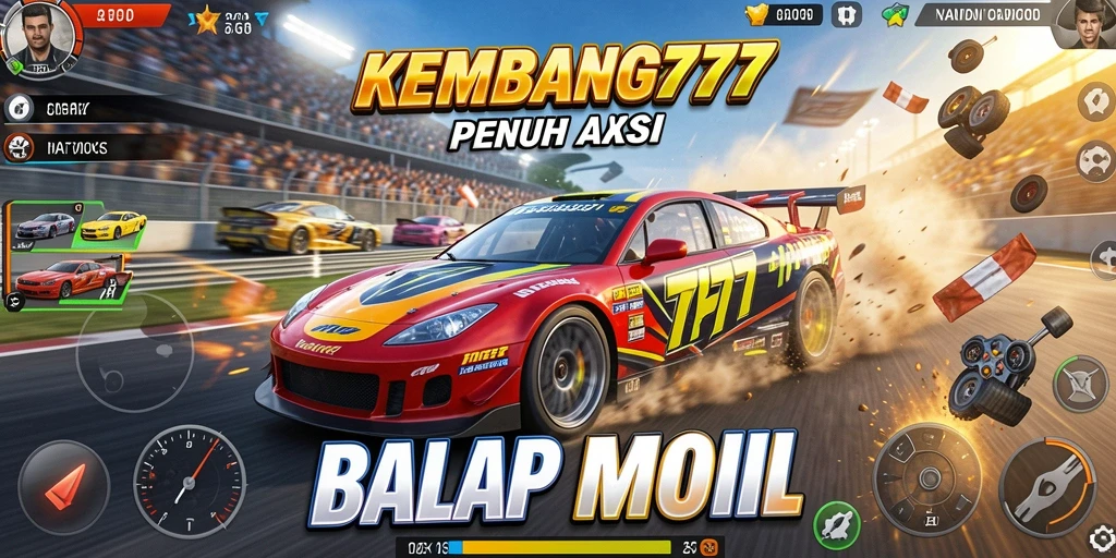 Screenshot gameplay KEMBANG777 menunjukkan aksi balap mobil yang mendebarkan.
