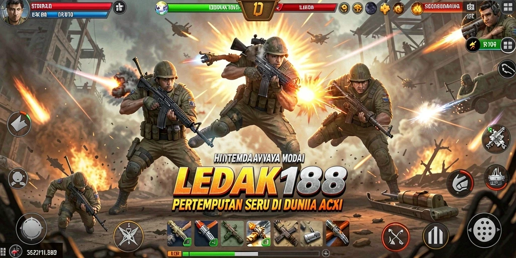 Tangkapan layar gameplay LEDAK188 menampilkan aksi pertempuran intens.