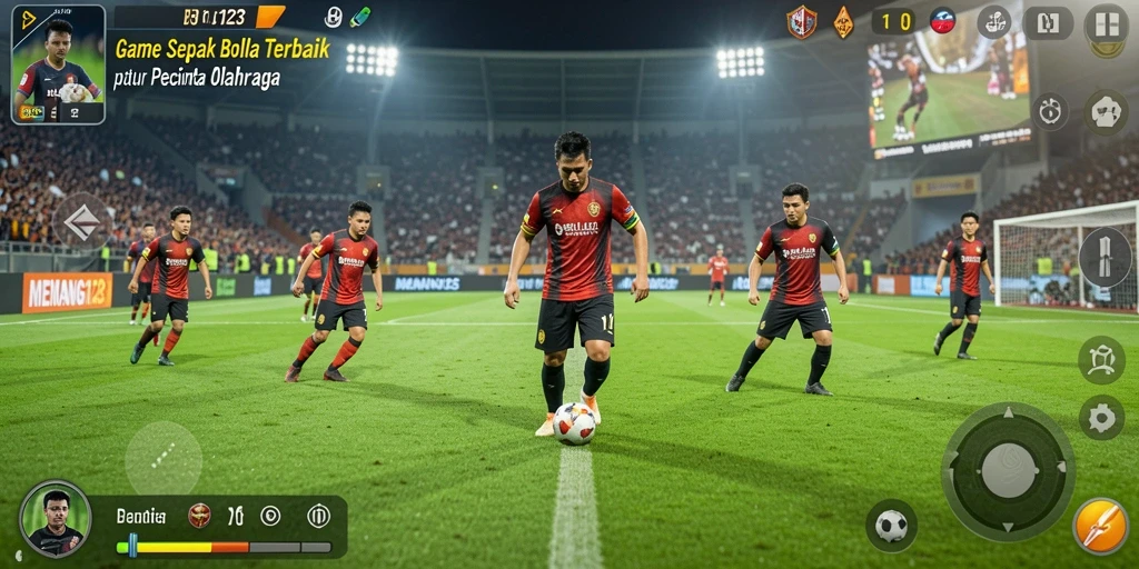 Tampilan gameplay seru di MENANG123 dengan aksi sepak bola yang mendebarkan.