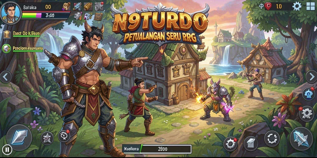 Tangkapan layar gameplay N9TURBO menampilkan aksi seru dalam pertarungan RPG.