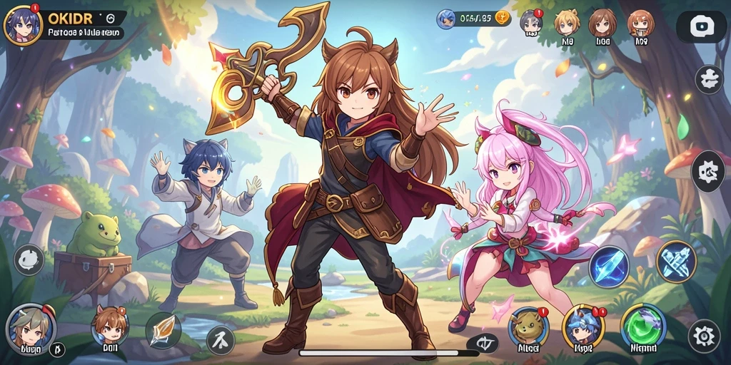 Tampilan gameplay OKIDR dengan karakter Anime yang berwarna-warni.