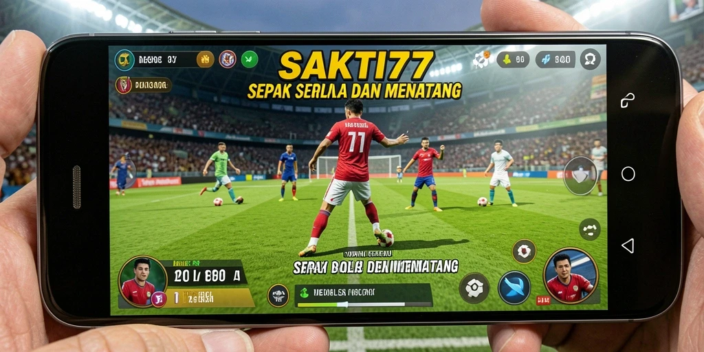 Tangkapan layar utama SAKTI77 menampilkan aksi seru di lapangan sepak bola.